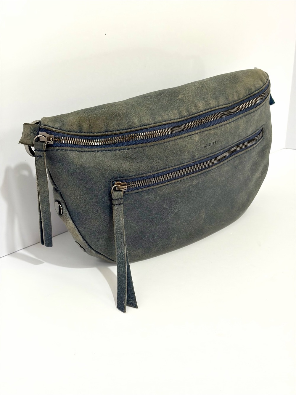 Hammitt Charles LgCrossbody Bag In Distressed Washed Slate Blue Leather/Gunmetal - Picture 6 of 14